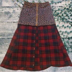 Upcycled free people leopard denim and plaid maxi skirt